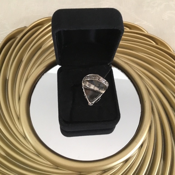 HYPERSTHENE STONE WITH DESIGNS STERLING SILVER RING SIZE 7 - Picture 4 of 6